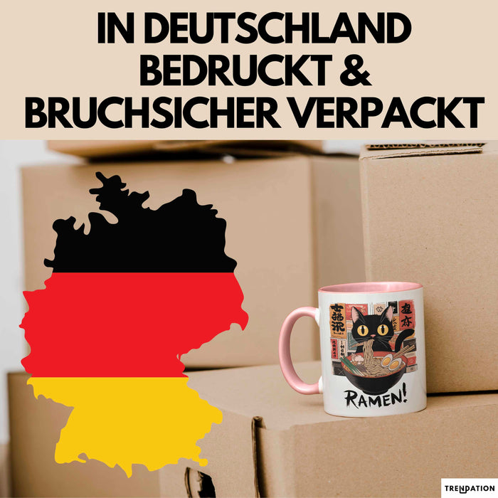 Katzen Tierliebhaber Tasse Geschenk Lustige Geschenkidee Spruch Katze Isst Ramen Nudeln Rosa Trendation
