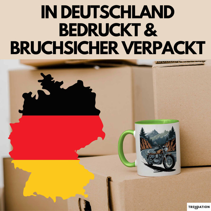Motorradfahrer Tasse Geschenkidee für Biker Lustiger Spruch Grün Trendation