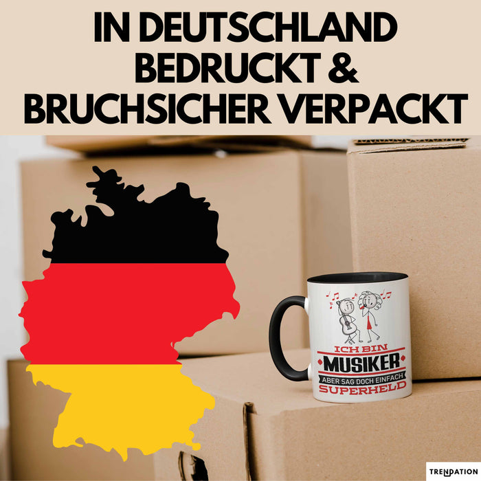 Musiker Geschenk Tasse Ich Bin Musiker Aber Sag Doch Einfach Superheld Lustige Geschenkdiee für Musiker Kaffee-Becher Schwarz Trendation