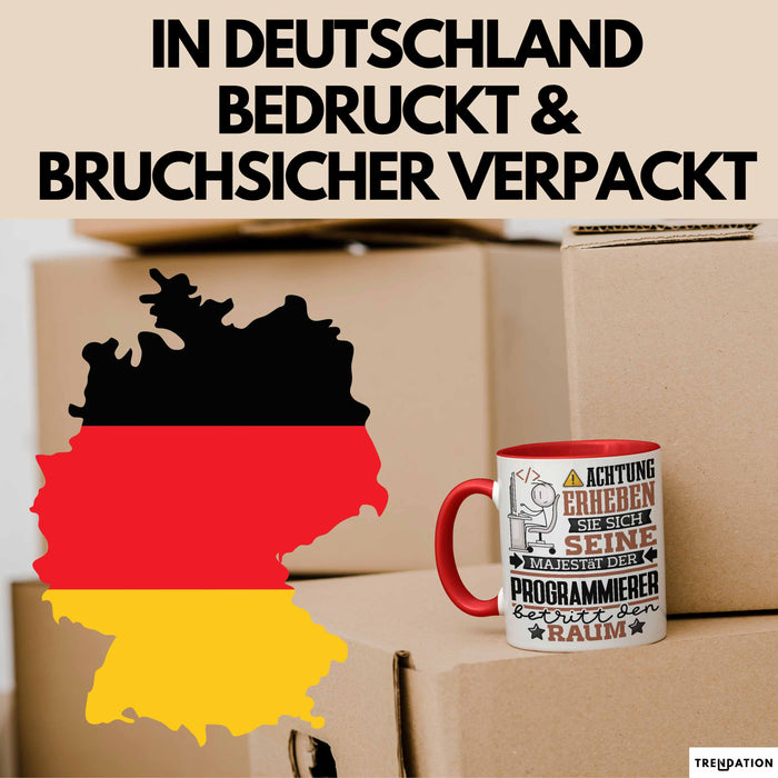 Programmierer Geschenk Tasse Lustiger Spruch Erheben Sie Sich Der Programmierer Betritt den Raum Rot Trendation