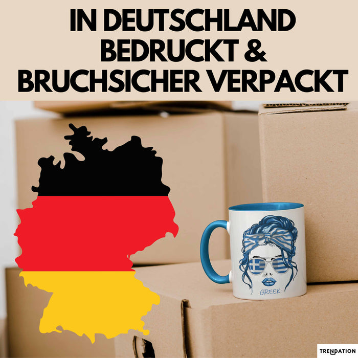 Grieche Tasse Geschenk Greek Woman Frau Becher Kaffee-Becher Blau Trendation