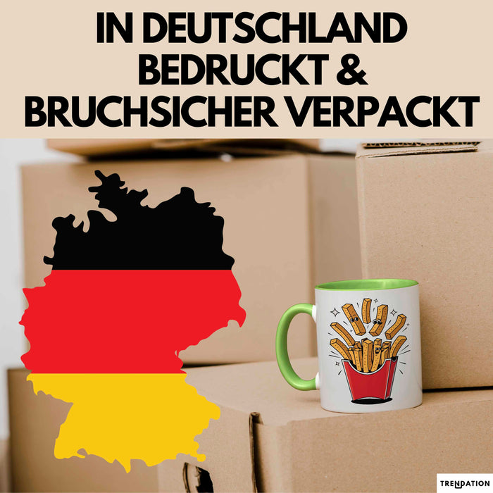 Fast Food Fan Tasse Geschenkidee Burger und Pommes Liebhaber Grün Trendation