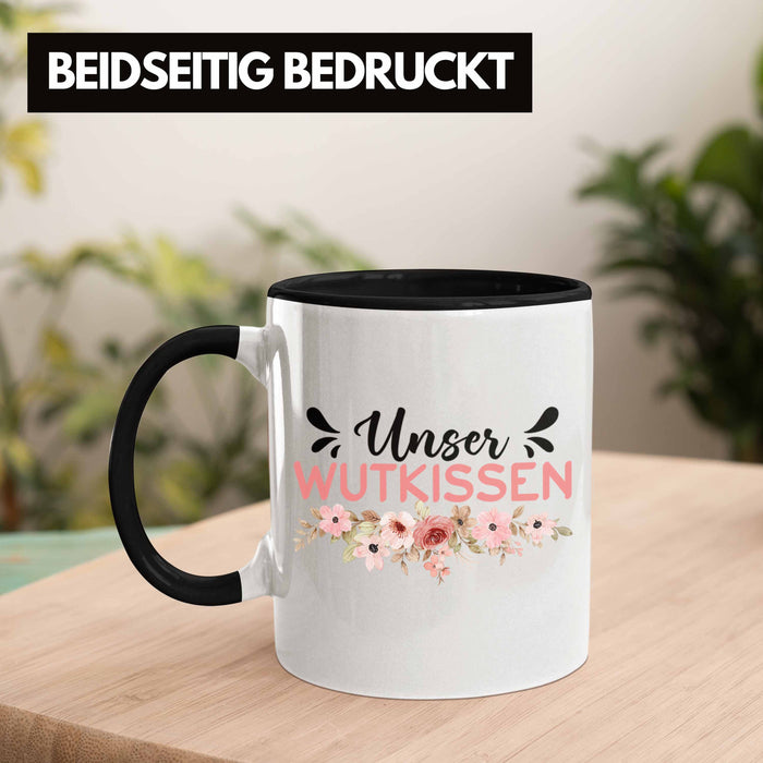 Wutkissen Tasse Geschenk Lustiger Spruch Wut-Kissen Schwarz Trendation
