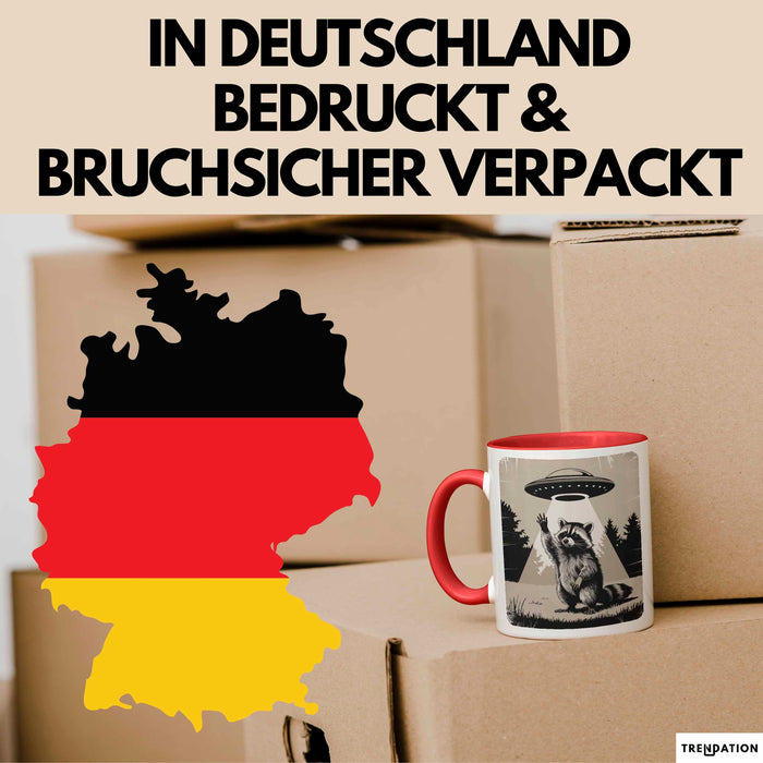 Waschbär Tierliebhaber UFO Alien Tasse Geschenk Lustige Geschenkidee Spruch Rot Trendation