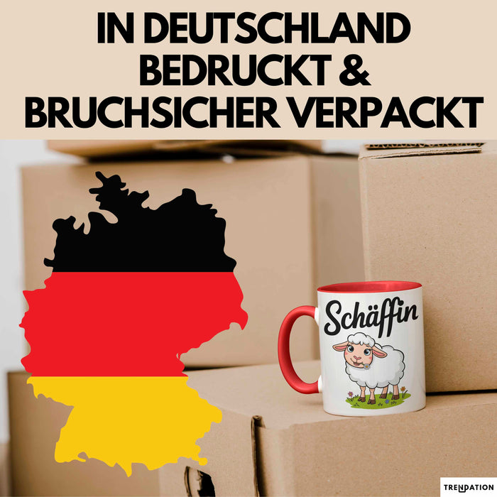 Schaf Tier Bauer Tasse Becher Geschenk Lustige Geschenkidee Spruch Schäffin Rot Trendation
