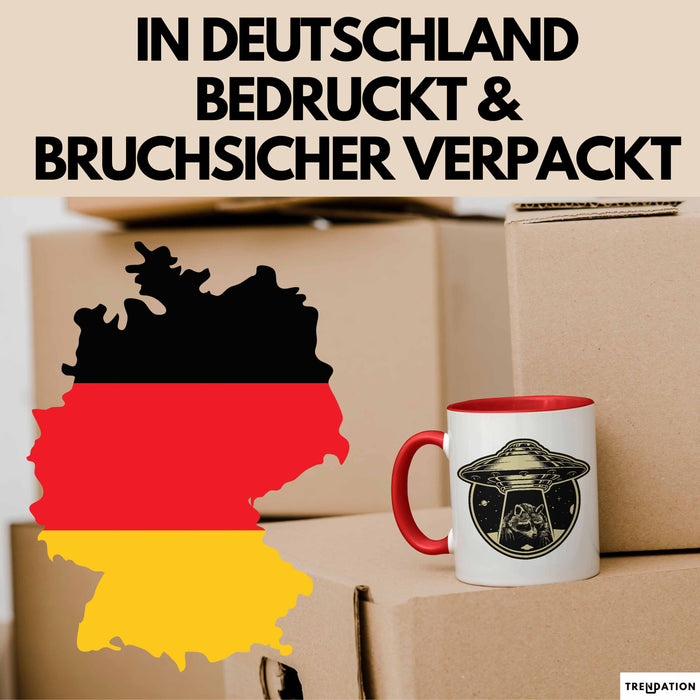 Waschbär Geschenk Tasse Ufo Alien Waschbär-Liebhaber Geschenkdidee Rot Trendation