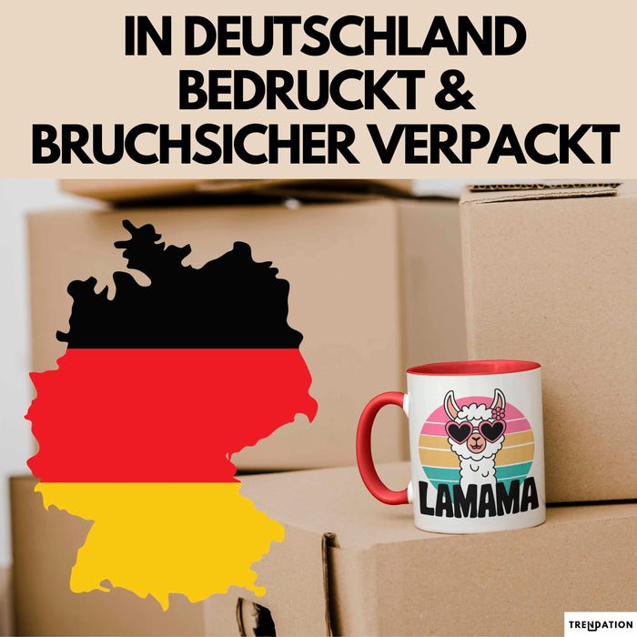 Lama Alpaka Mama Mutter Schwangerschaft Tasse Becher Geschenk Lustige Geschenkidee Spruch Lamama Rot Trendation
