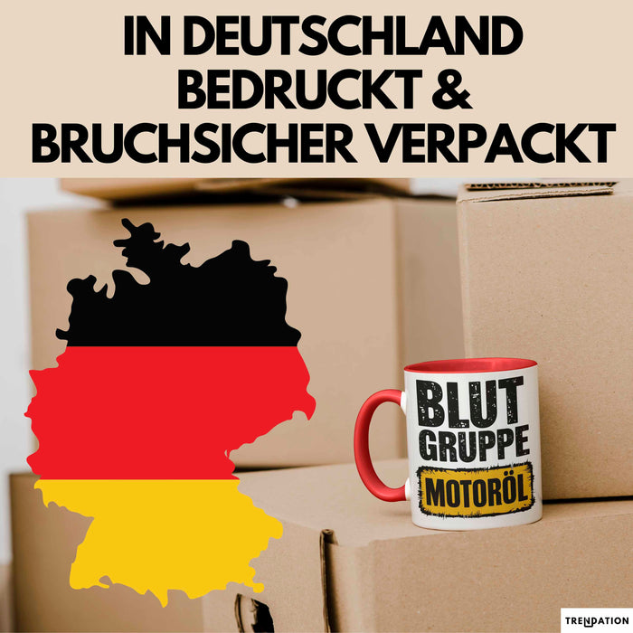 Auto Kfz Mechaniker Tasse Geschenk Lustige Geschenkidee Spruch Blutgruppe Motoröl Rot Trendation