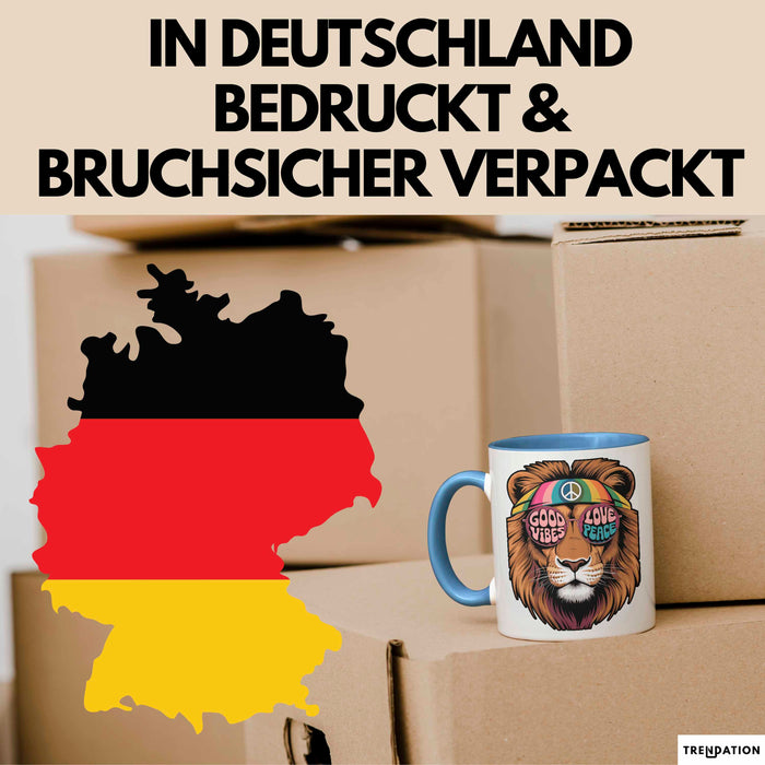 Hippie Löwe Tasse Geschenk Lustige Geschenkidee Spruch Blau Trendation