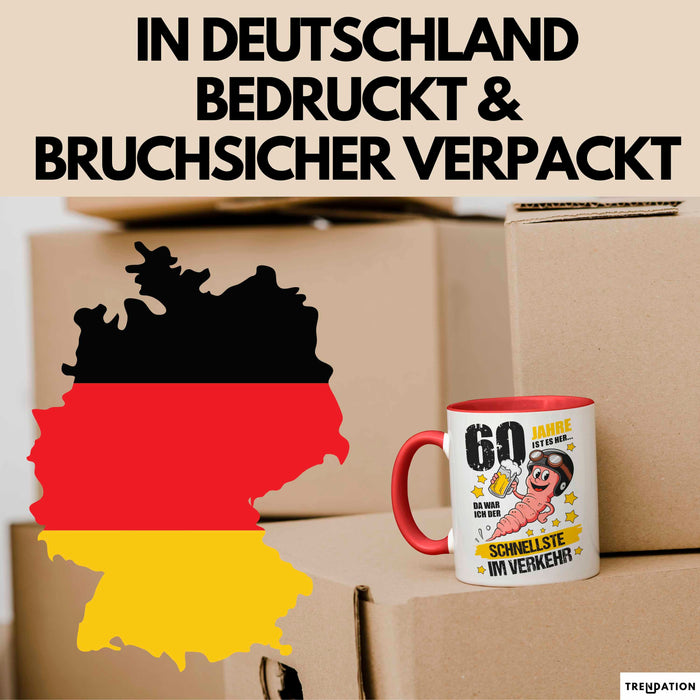 60. Geburtstag Tasse Geschenk Lustige Geschenkidee Spruch 60 Jahre Ist Es Her Da War Ich Der Schnellste Im Verkehr Rot Trendation