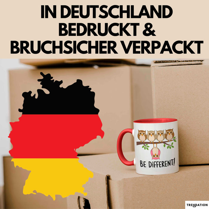 Eule Tierliebhaber Tasse Geschenk Lustige Geschenkidee Spruch Sei Anders Rot Trendation