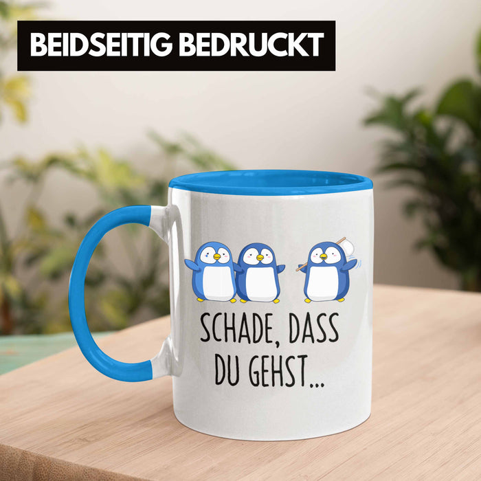Trendation - Jobwechsel Tasse Geschenk Kollegin Kollege Abschied Lustig Abschiedsgeschenk Sprüche Neuer Job Schade Dass Du Gehst Blau Trendation