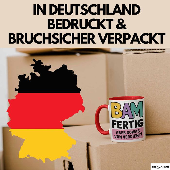 Schüler Abschluss Tasse Geschenk Lustige Geschenkidee Spruch Bam Fertig Rot Trendation