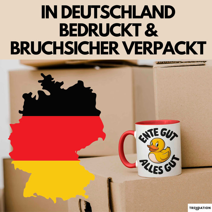 Gelbe Ente Tasse Geschenk Lustige Geschenkidee Spruch Ente gut alles gut Rot Trendation