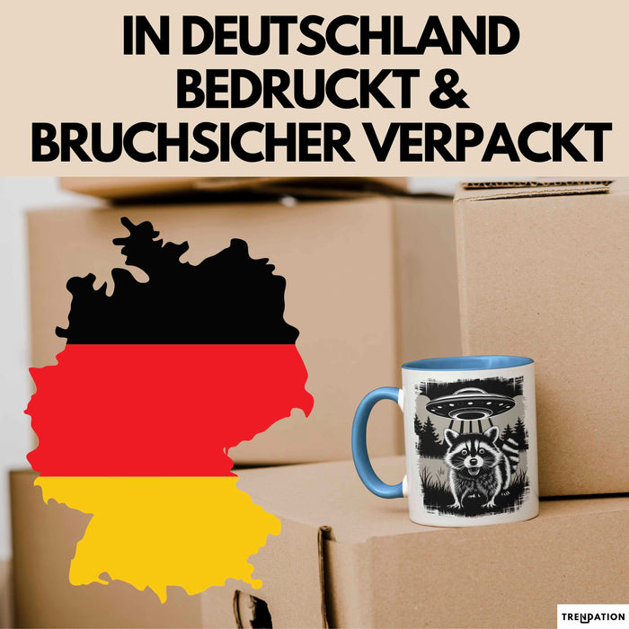 Waschbär Tierliebhaber UFO Alien Tasse Geschenk Lustige Geschenkidee Spruch Blau Trendation