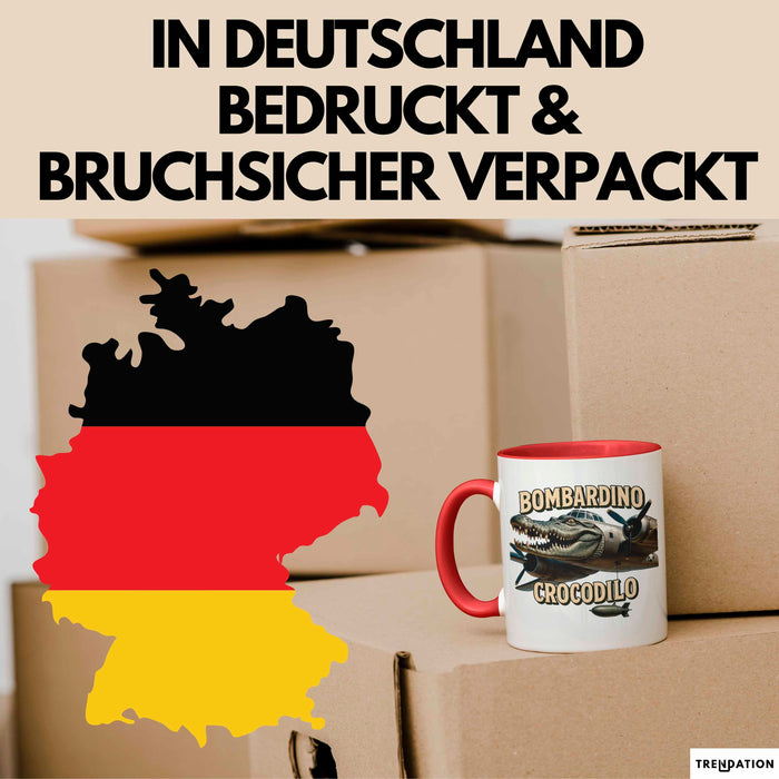 Bombardino Crocodilo Tasse Meme Italienisch Lustig Becher Rot Trendation