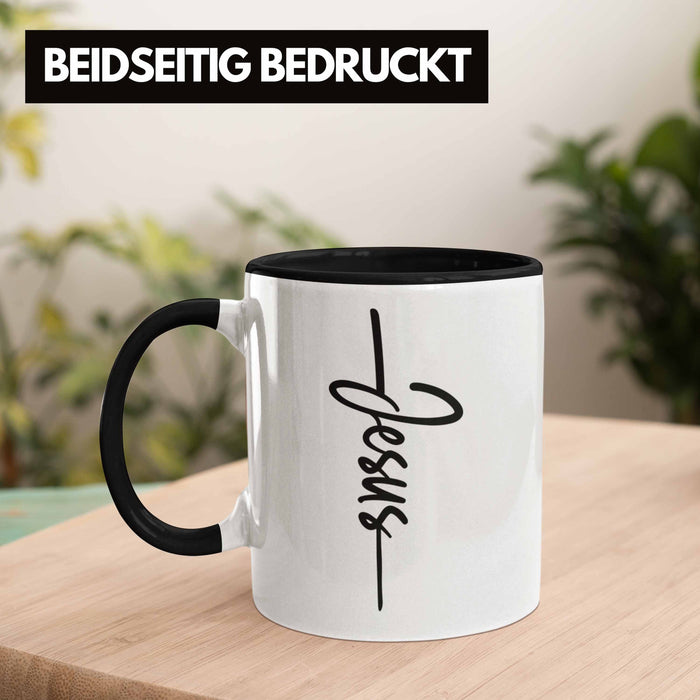 Jesus Christus Tasse Bibel Geschenk Kreuz Glauben Kirche Christliche Geschenkidee Schwarz Trendation