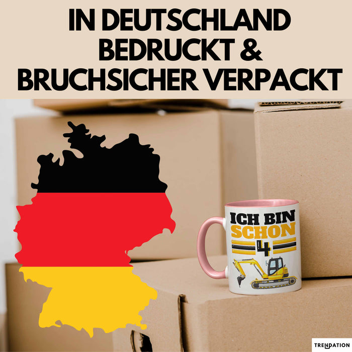 4. Geburtstag Geschenk Tasse Becher Jungs Bagger Ich Bin Schon 4 Rosa Trendation