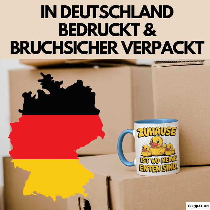 Quietscheente Tier Tasse Geschenk Lustige Geschenkidee Spruch Zuhause Ist Wo Meine Enten Sind Blau Trendation