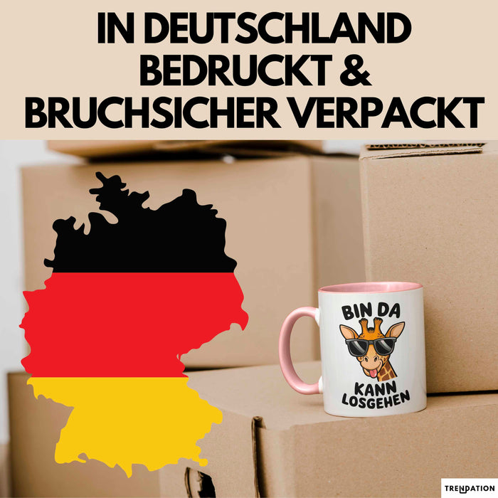 Sarkastische Giraffe Tasse Geschenk Lustige Geschenkidee Spruch Bin Da Kann Losgehen Rosa Trendation