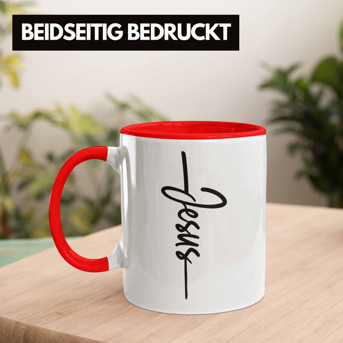 Jesus Christus Tasse Bibel Geschenk Kreuz Glauben Kirche Christliche Geschenkidee Rot Trendation