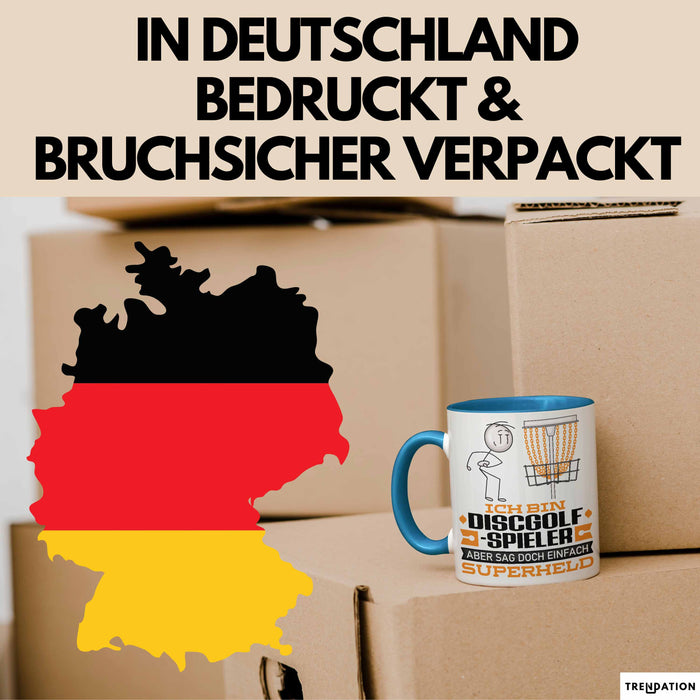 Discgolf-Spieler Geschenk Tasse Ich Bin Discgolf-Spieler Aber Sag Doch Einfach Superheld Lustige Geschenkdiee für Discgolf-Spieler Kaffee-Becher Blau Trendation