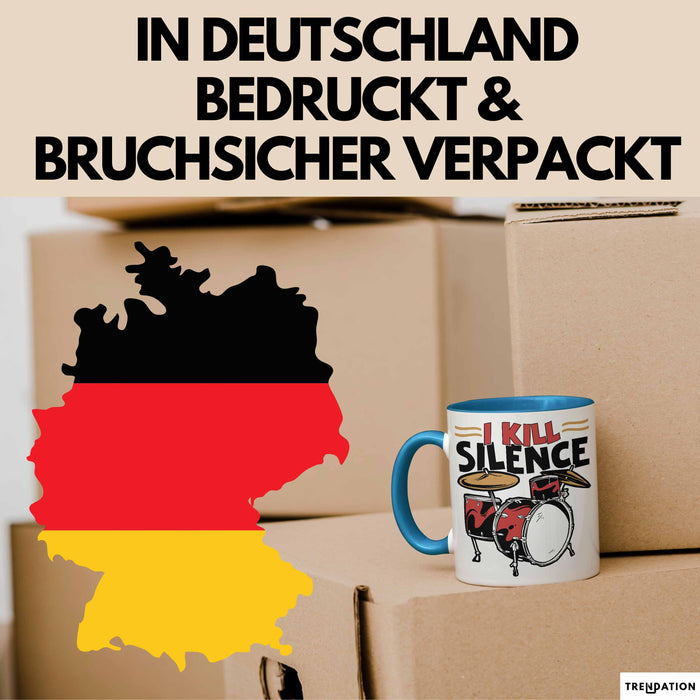 Schlagzeug-Spieler Geschenk Drummer Tasse Geschenkidee Spruch I Kill Silence Bandmitglied Schlagzeuger Blau Trendation