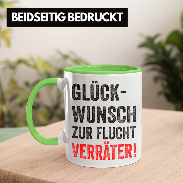Trendation - Jobwechsel Tasse Geschenk Kollegin Kollege Lustig Abschiedsgeschenk Sprüche Glückwunsch Zur Flucht Trendation