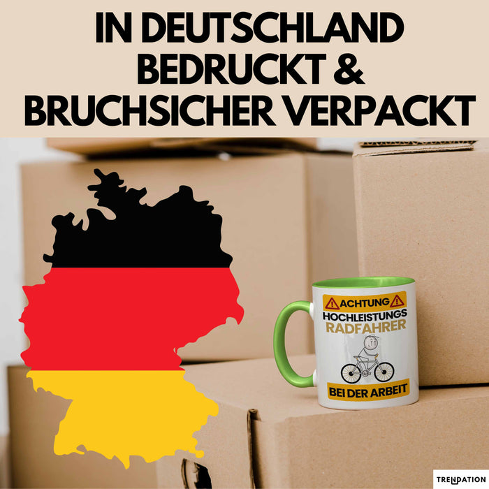 Radfahrer Tasse Geschenk Lustiger Spruch Geschenkidee für Radfahrer Achtung Hochleistungs Radfahrer Bei Der Arbeit Trendation