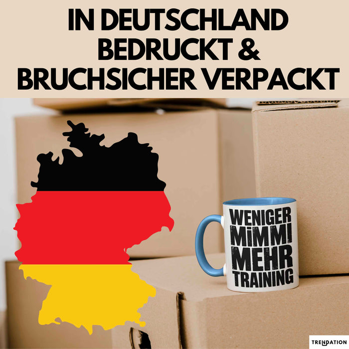 Fußballtrainer Fußballteam Tasse Geschenk Lustige Geschenkidee Spruch Weniger Mimimi Mehr Training Blau Trendation