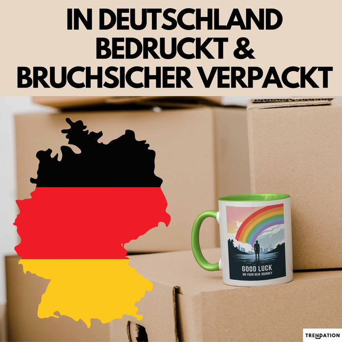 Büroarbeit Kollege Abschied Tasse Geschenk Lustige Geschenkidee Spruch Viel Glück Auf Deiner Neuen Reise Grün Trendation