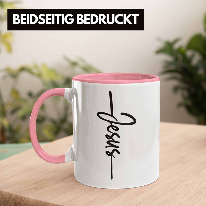 Jesus Christus Tasse Bibel Geschenk Kreuz Glauben Kirche Christliche Geschenkidee Rosa Trendation