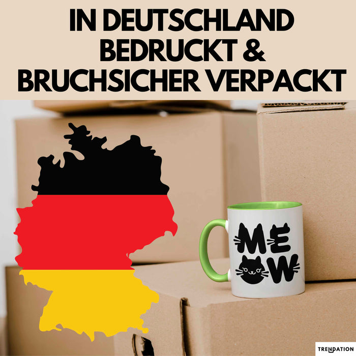 Katzen Tierliebhaber Tasse Geschenk Lustige Geschenkidee Spruch Meow Grün Trendation