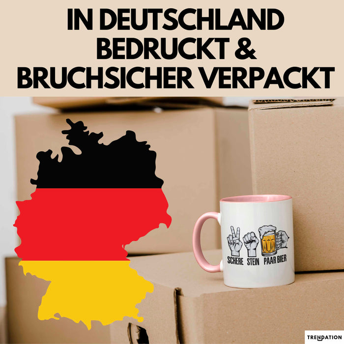 Bier Trinker Trinken Tasse Becher Geschenk Lustige Geschenkidee Spruch Schere Stein Paar Bier Rosa Trendation