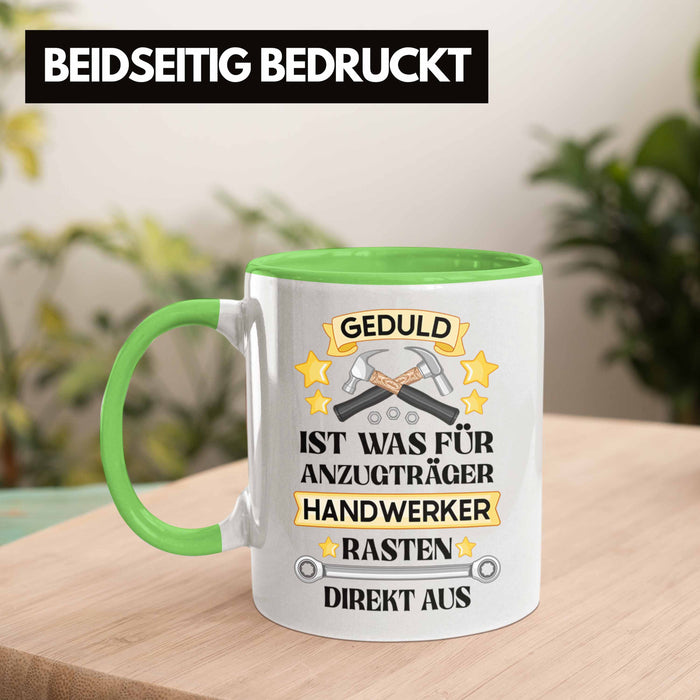 Trendation - Handwerker Tasse mit Spruch Geschenke für Handwerk Kaffeebecher KFZ Mechaniker Mechatroniker Grün Trendation