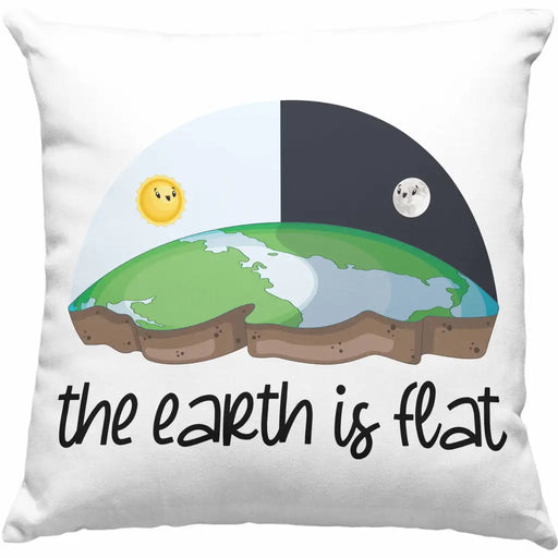 Trendation - Erde Ist Scheibe Kissen Geschenk Ironie Sarkasmus Geschenkidee The Earth Is Flat Dekokissen mit Füllung 40x40 Rosa Trendation