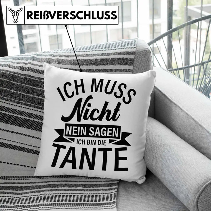 Trendation - Tante Ich Muss Nicht Nein Sagen Geschenk Kissen Geschenkidee Beste Tante Kaffeetasse Geschenk Lustig Dekokissen mit Füllung 40x40 Rosa Trendation