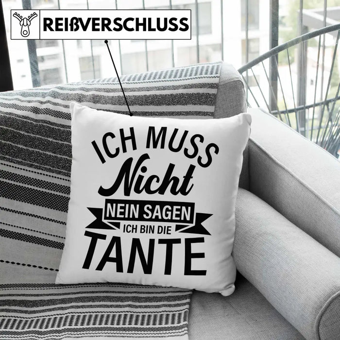Trendation - Tante Ich Muss Nicht Nein Sagen Geschenk Kissen Geschenkidee Beste Tante Kaffeetasse Geschenk Lustig Dekokissen mit Füllung 40x40 Rosa Trendation