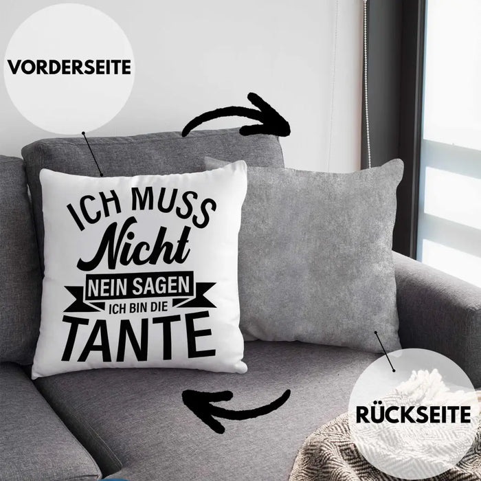 Trendation - Tante Ich Muss Nicht Nein Sagen Geschenk Kissen Geschenkidee Beste Tante Kaffeetasse Geschenk Lustig Dekokissen mit Füllung 40x40 Rosa Trendation