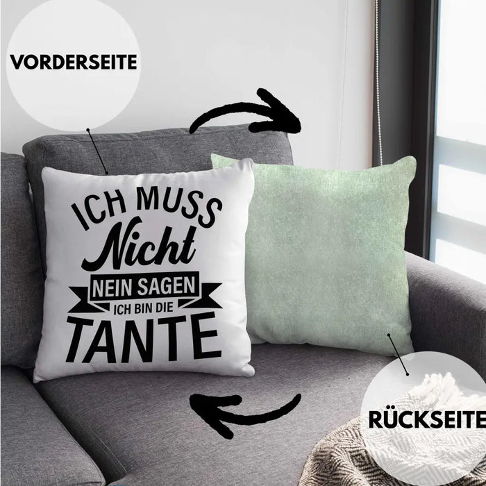 Trendation - Tante Ich Muss Nicht Nein Sagen Geschenk Kissen Geschenkidee Beste Tante Kaffeetasse Geschenk Lustig Dekokissen mit Füllung 40x40 Rosa Trendation