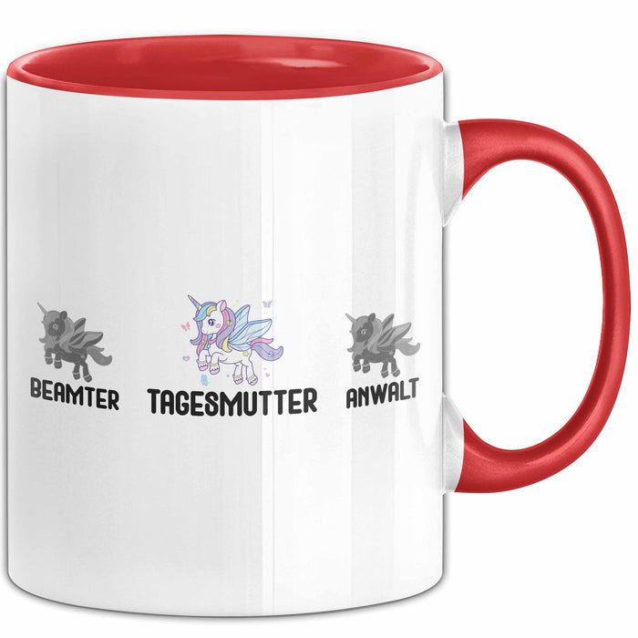 Tagesmutter Tasse Geschenk Beste Tagesmutter Einhorn Geschenkidee Kaffee-Becher Rot Trendation