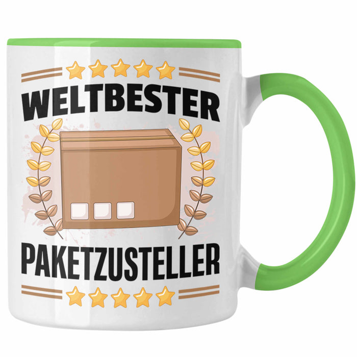 Weltbester Paketbote Paketzusteller Tasse Geschenkidee Postbote Spruch Grün Trendation