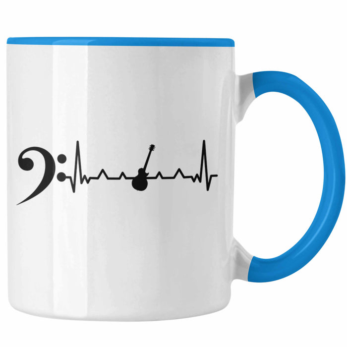Bassist Tasse Geschenk Bass-Spieler Geschenkidee Kaffee-Becher Herzschlag Blau Trendation