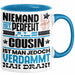 Cousin Geschenk Tasse Lustige Geschenkidee für Cousin Geburtstag Kaffee-Becher Niemand Ist Perfekt Aber Als Cousin Ist Man Nah Dran Blau Trendation
