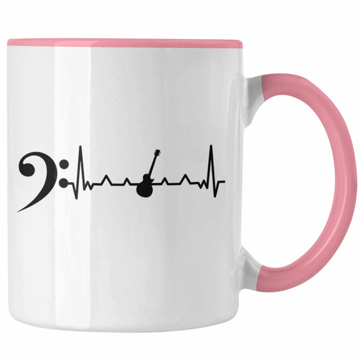 Bassist Tasse Geschenk Bass-Spieler Geschenkidee Kaffee-Becher Herzschlag Rosa Trendation