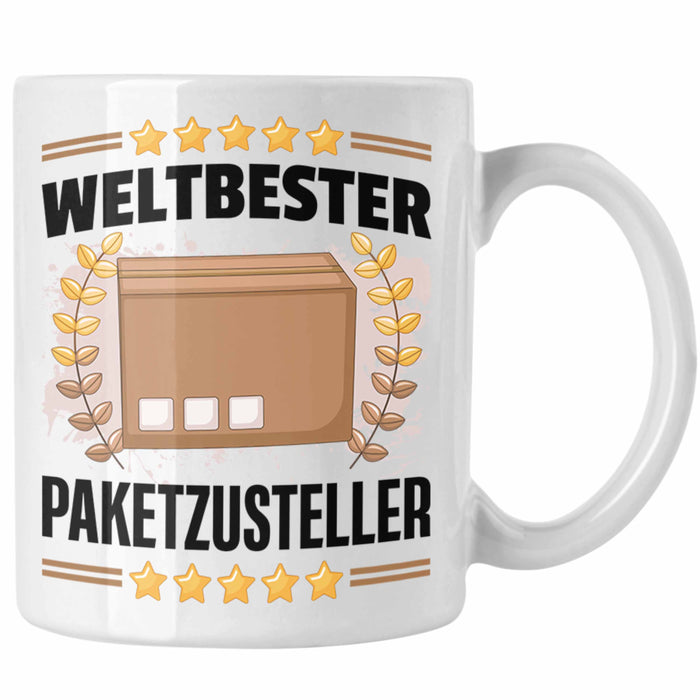 Weltbester Paketbote Paketzusteller Tasse Geschenkidee Postbote Spruch Weiß Trendation
