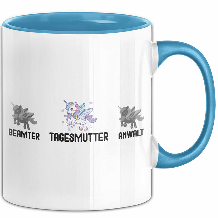 Tagesmutter Tasse Geschenk Beste Tagesmutter Einhorn Geschenkidee Kaffee-Becher Blau Trendation