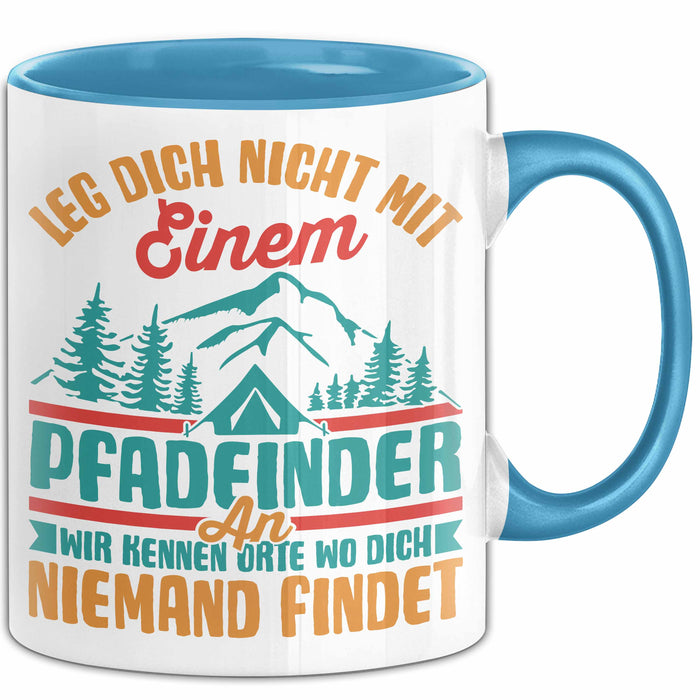 Pfadfinder Tasse Geschenk Leg Dich Nicht Mit Einem Pfadfinder An Scout Geschenkdiee Kaffee-Becher Blau Trendation