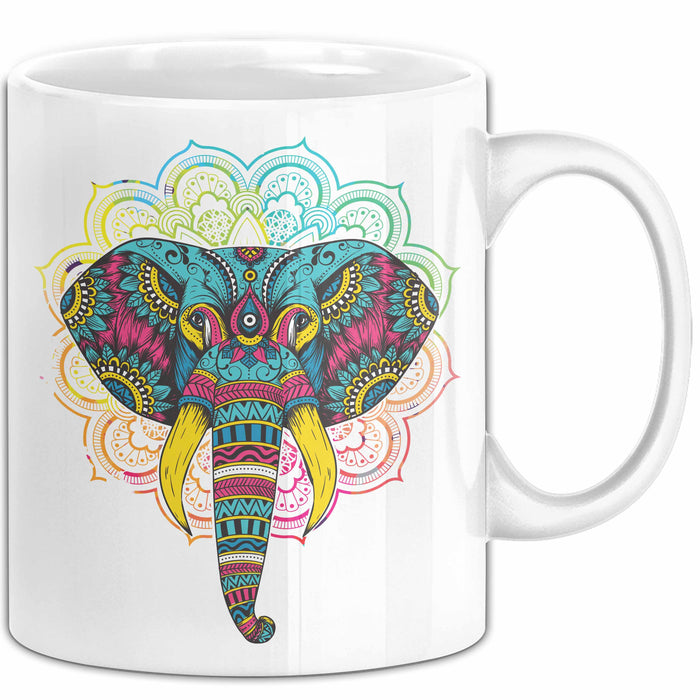 Elefant Tasse Geschenk Für Elefanten-Liebhaber Geschenkidee Mandala Bunt Weiß Trendation