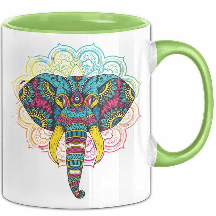 Elefant Tasse Geschenk Für Elefanten-Liebhaber Geschenkidee Mandala Bunt Grün Trendation